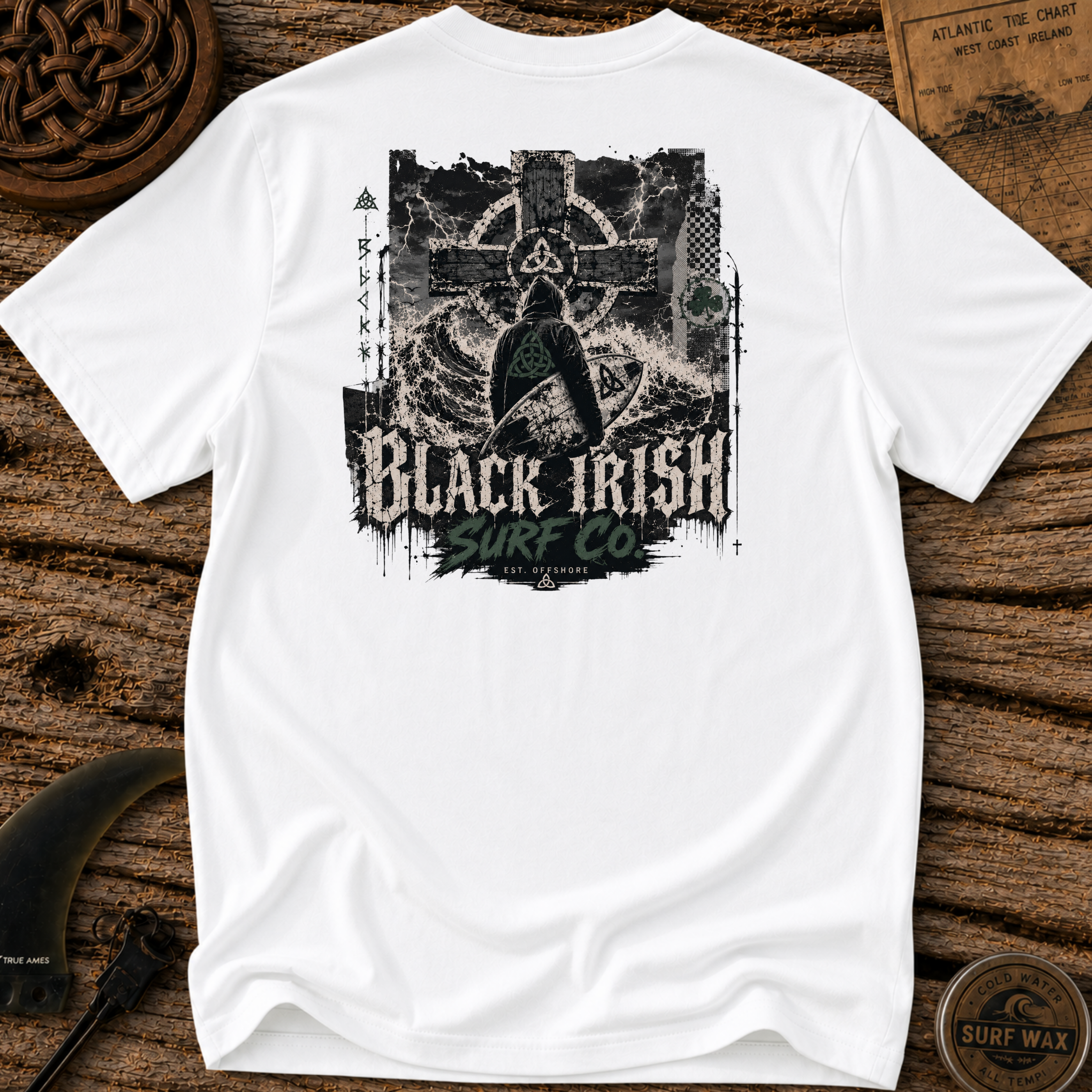 Black Irish Celtic Cross Surfer T-shirt