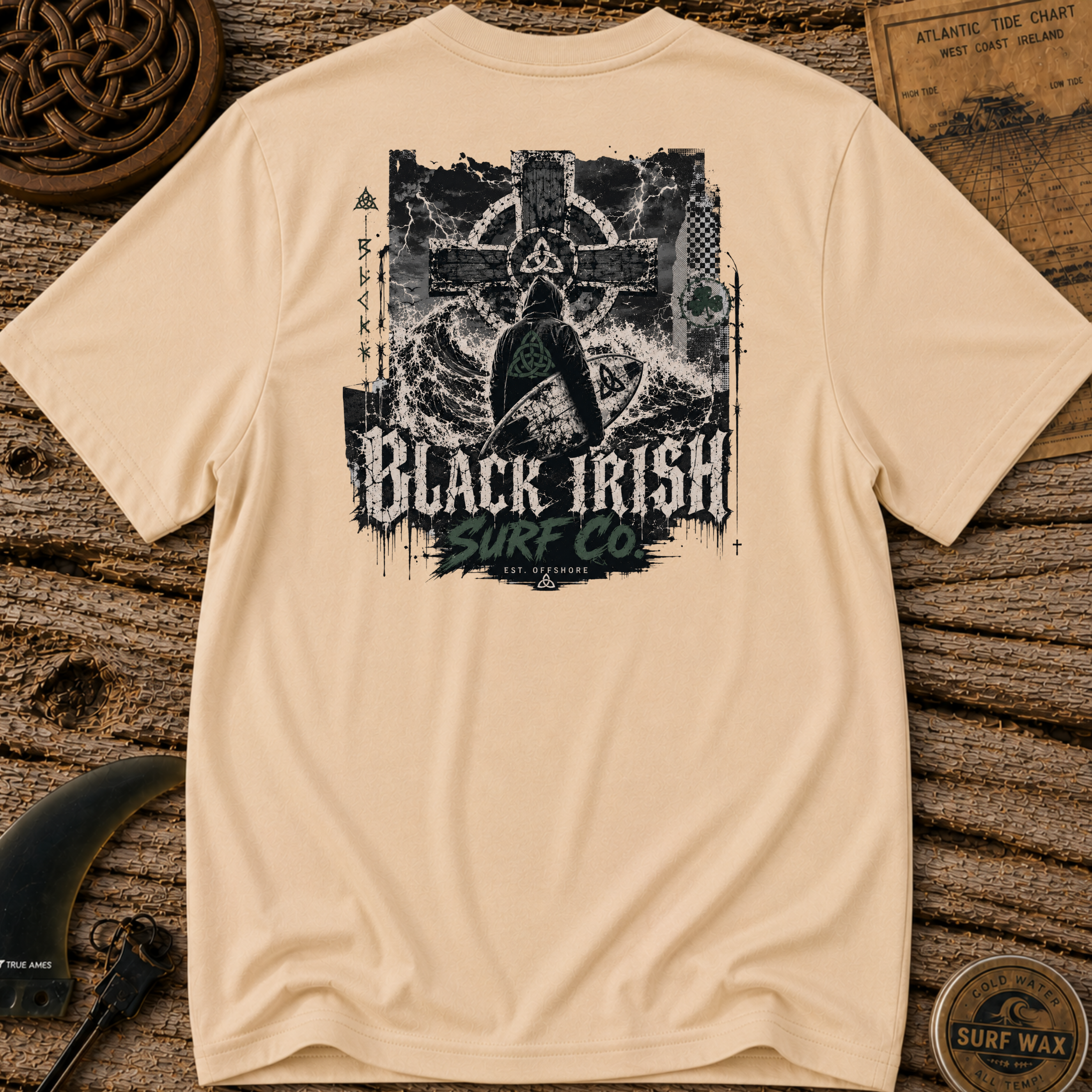 Black Irish Celtic Cross Surfer T-shirt