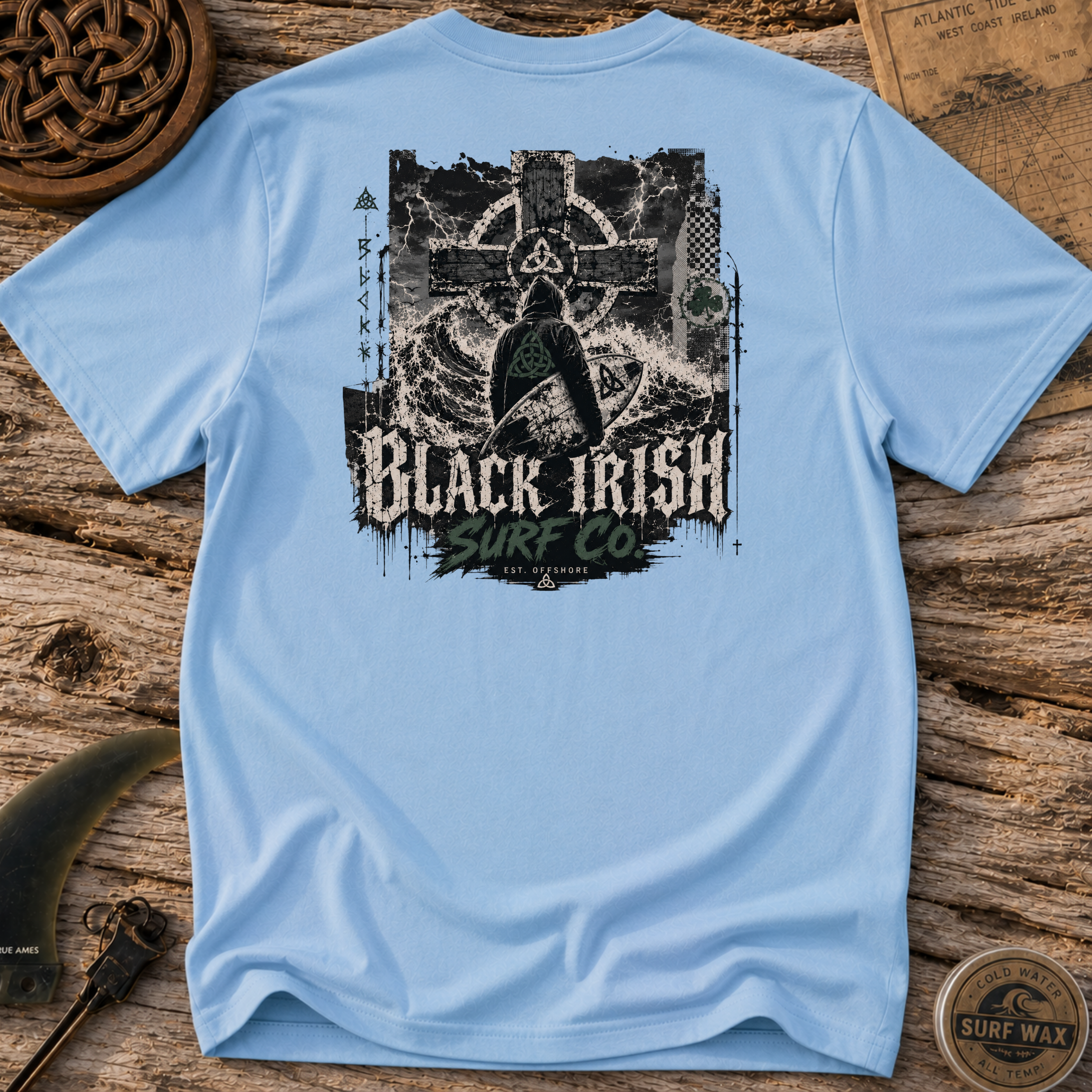 Black Irish Celtic Cross Surfer T-shirt