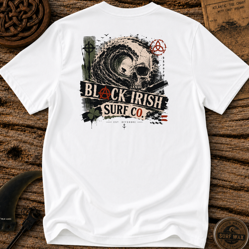 Black Irish Skull Wave  Surfing T-shirt