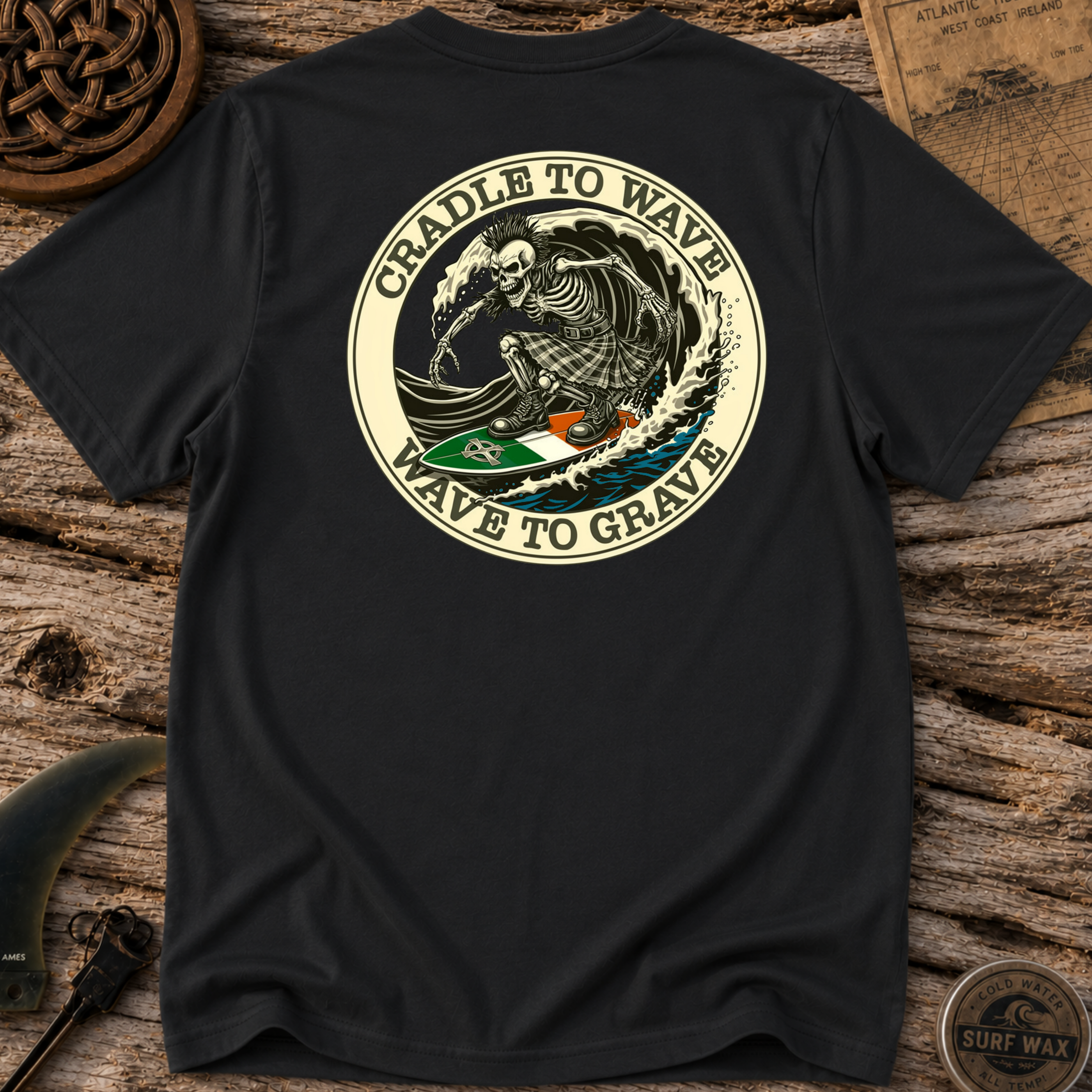 Black Irish Surf Co Bones Surfing T-shirt
