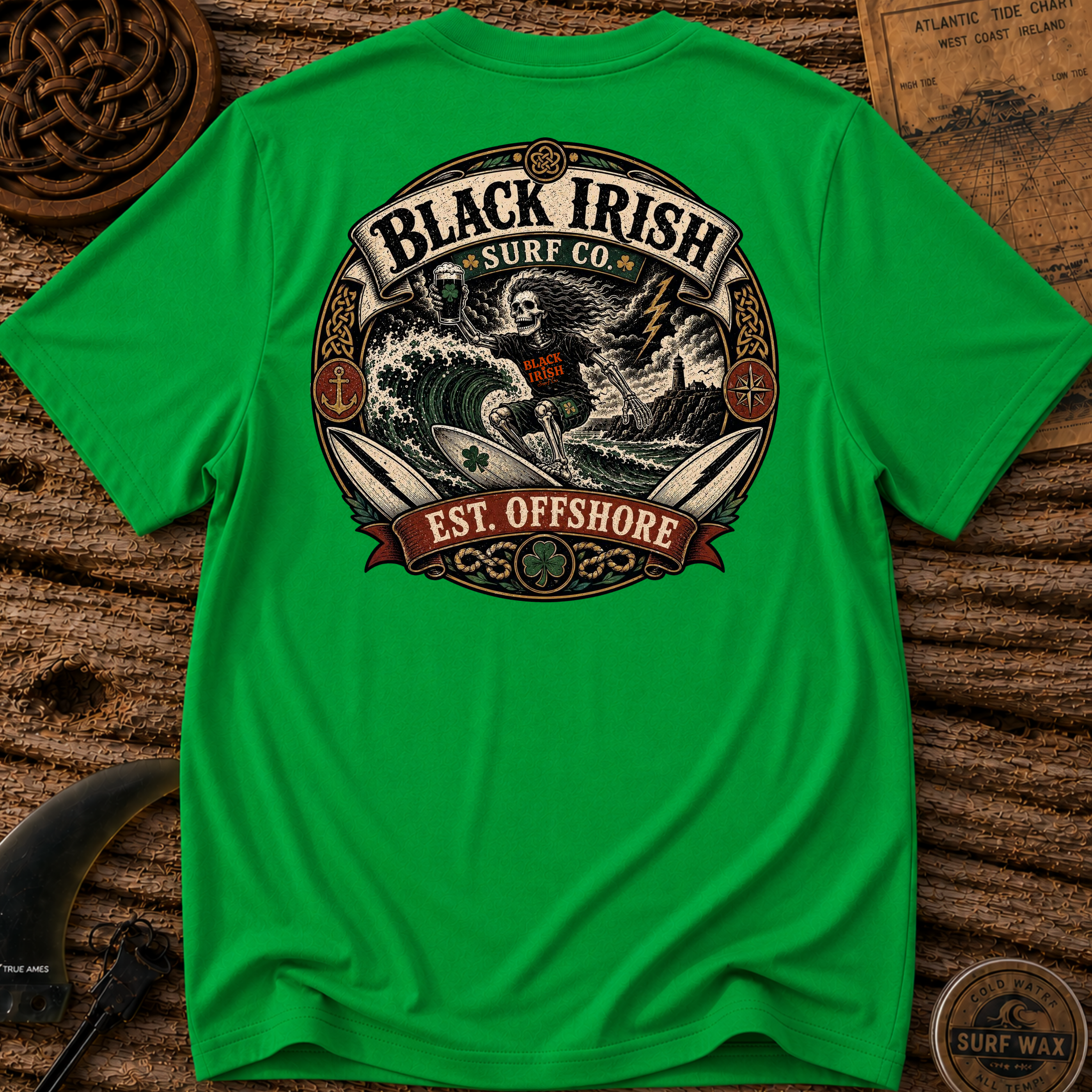 Black Irish Ride The Storm Surfing  T-shirt