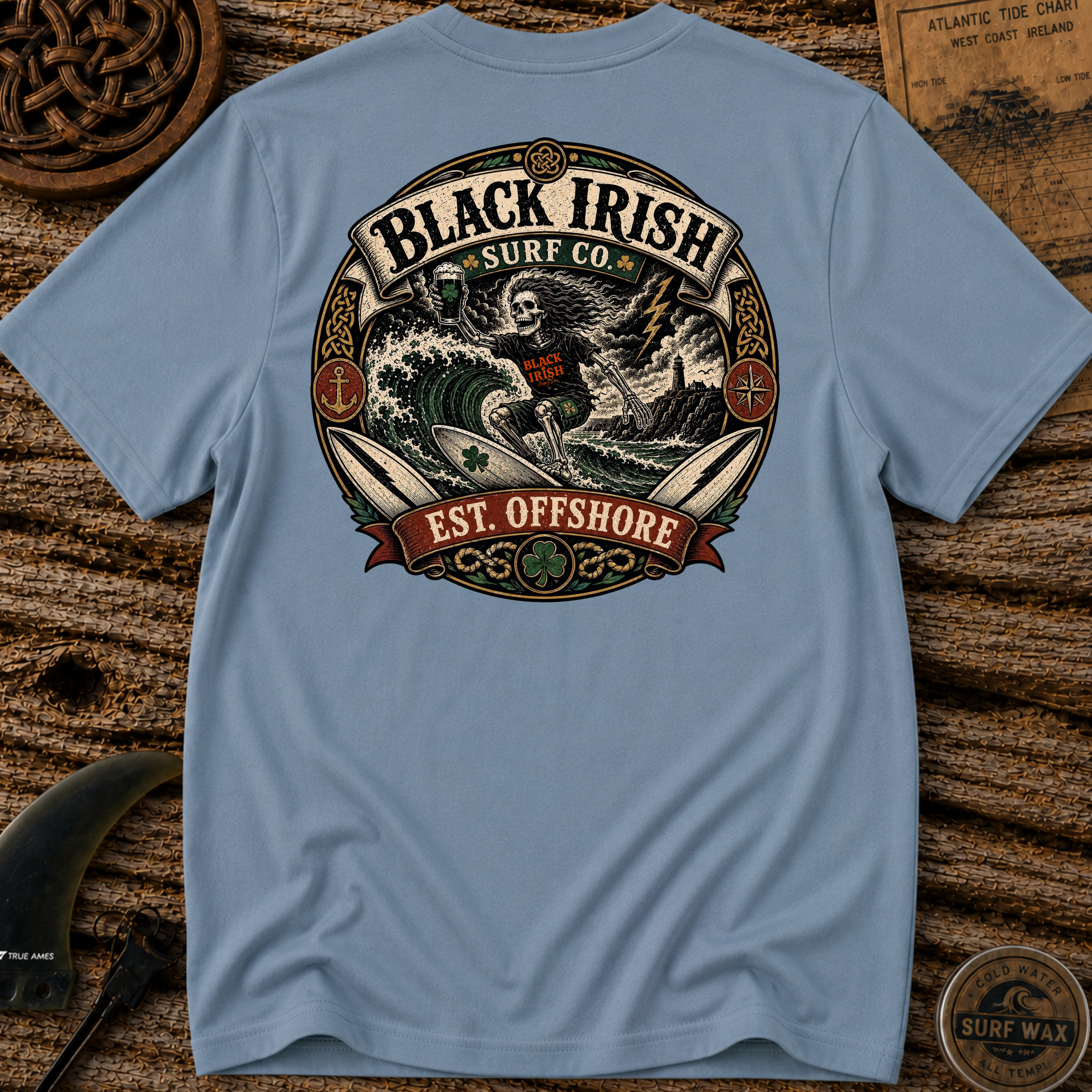 Black Irish Ride The Storm Surfing  T-shirt