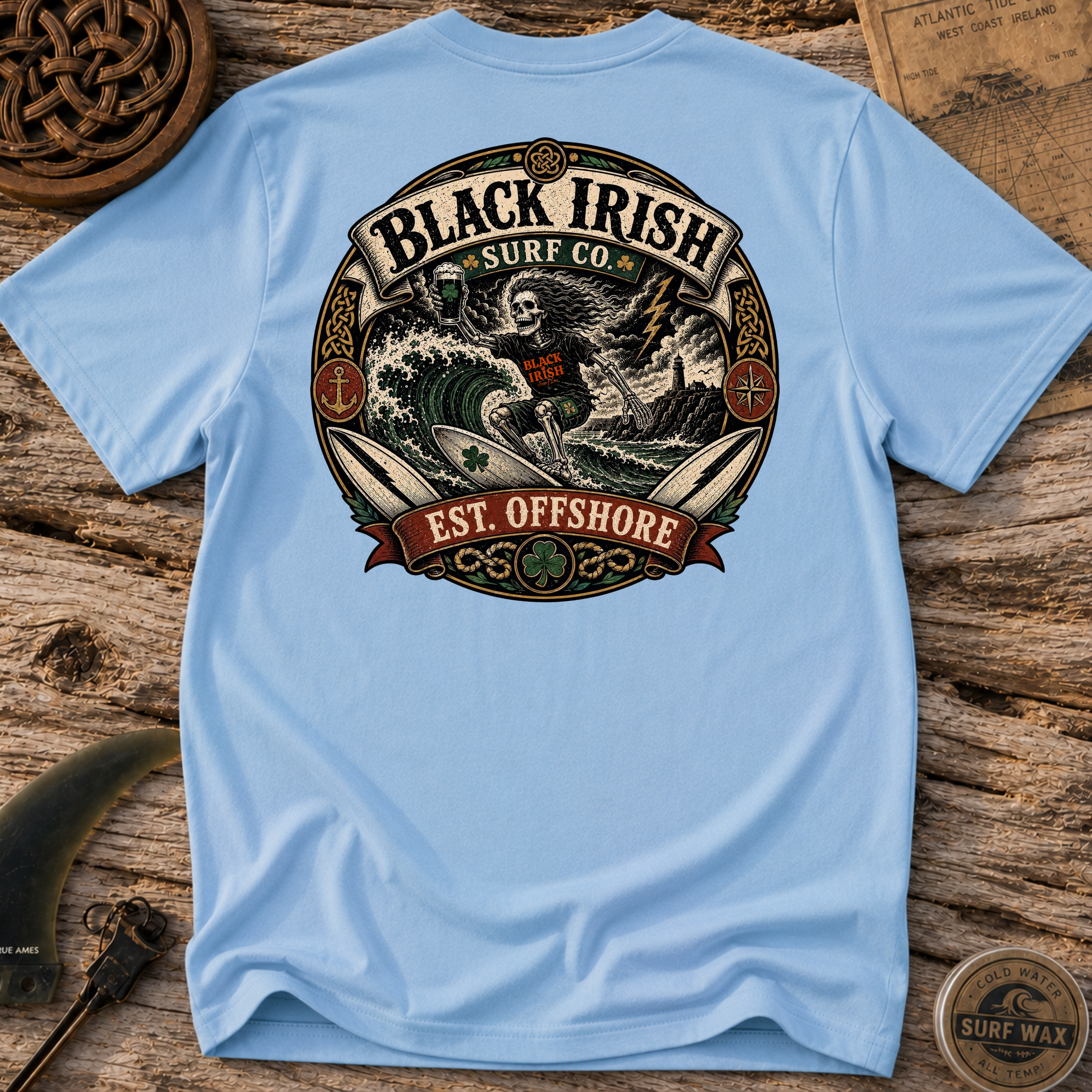 Black Irish Ride The Storm Surfing  T-shirt