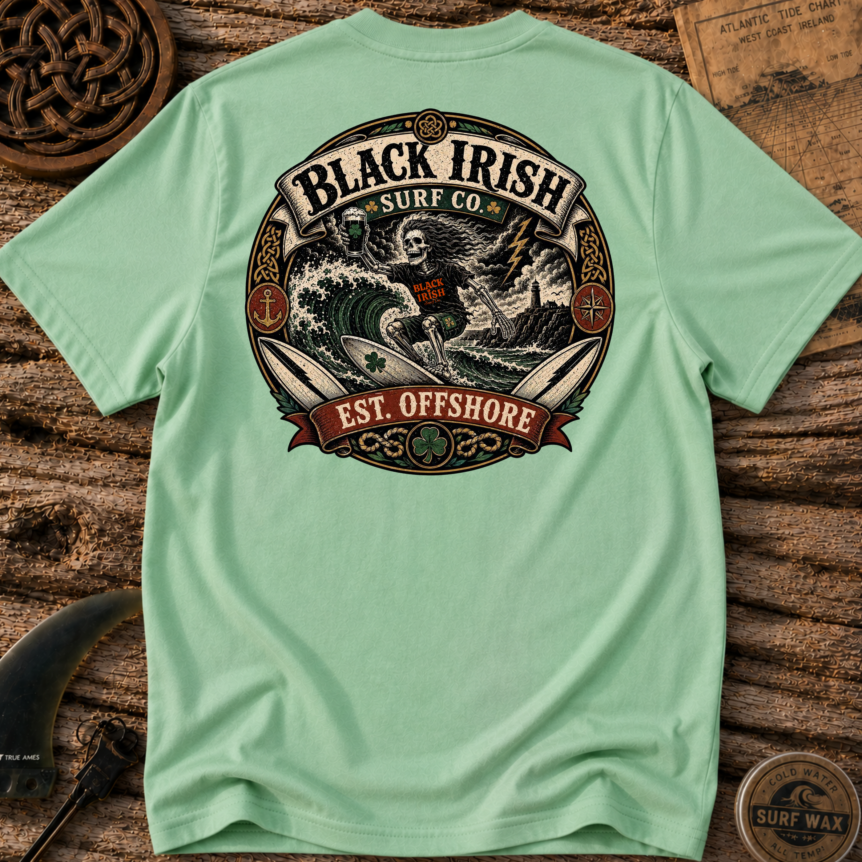 Black Irish Ride The Storm Surfing  T-shirt