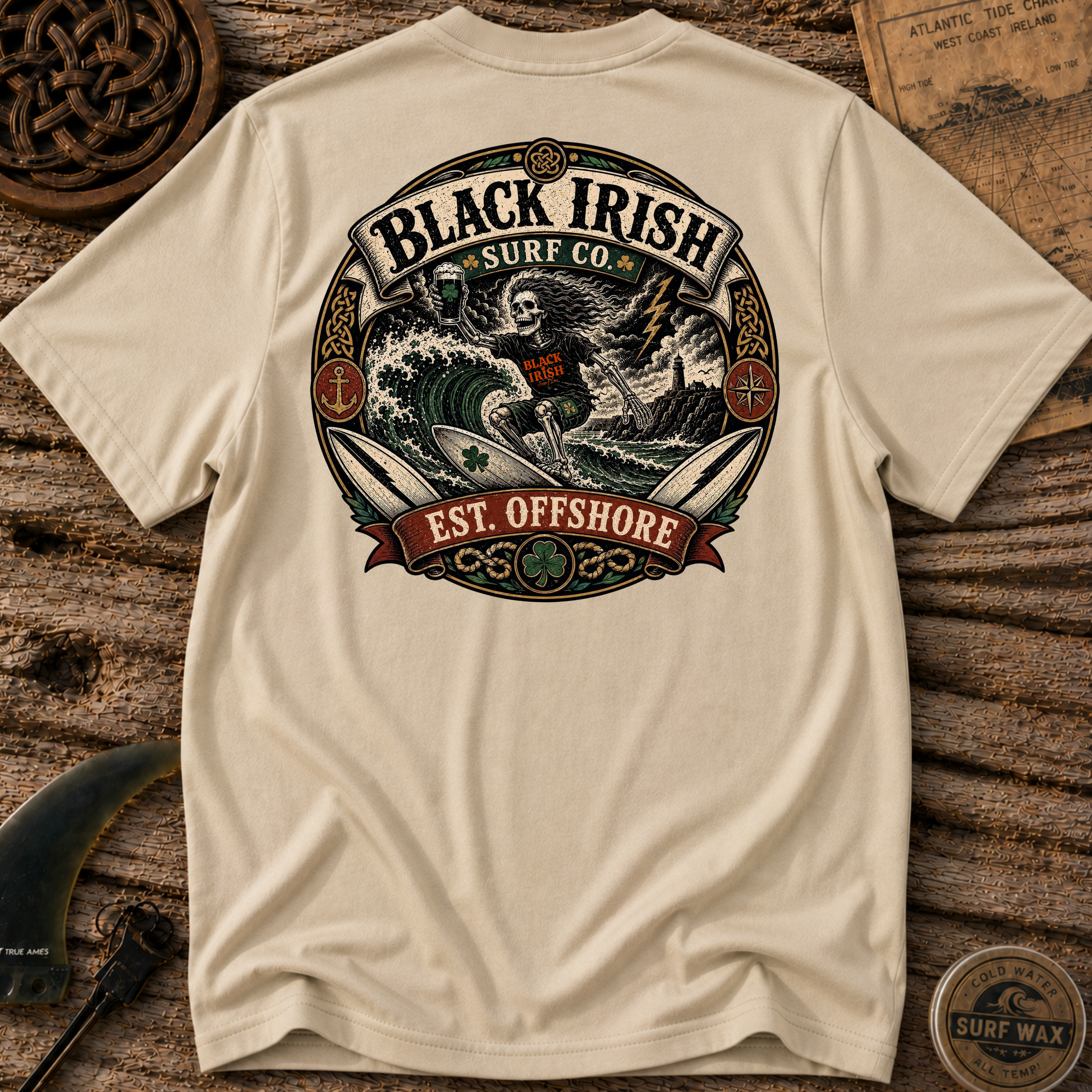 Black Irish Ride The Storm Surfing  T-shirt