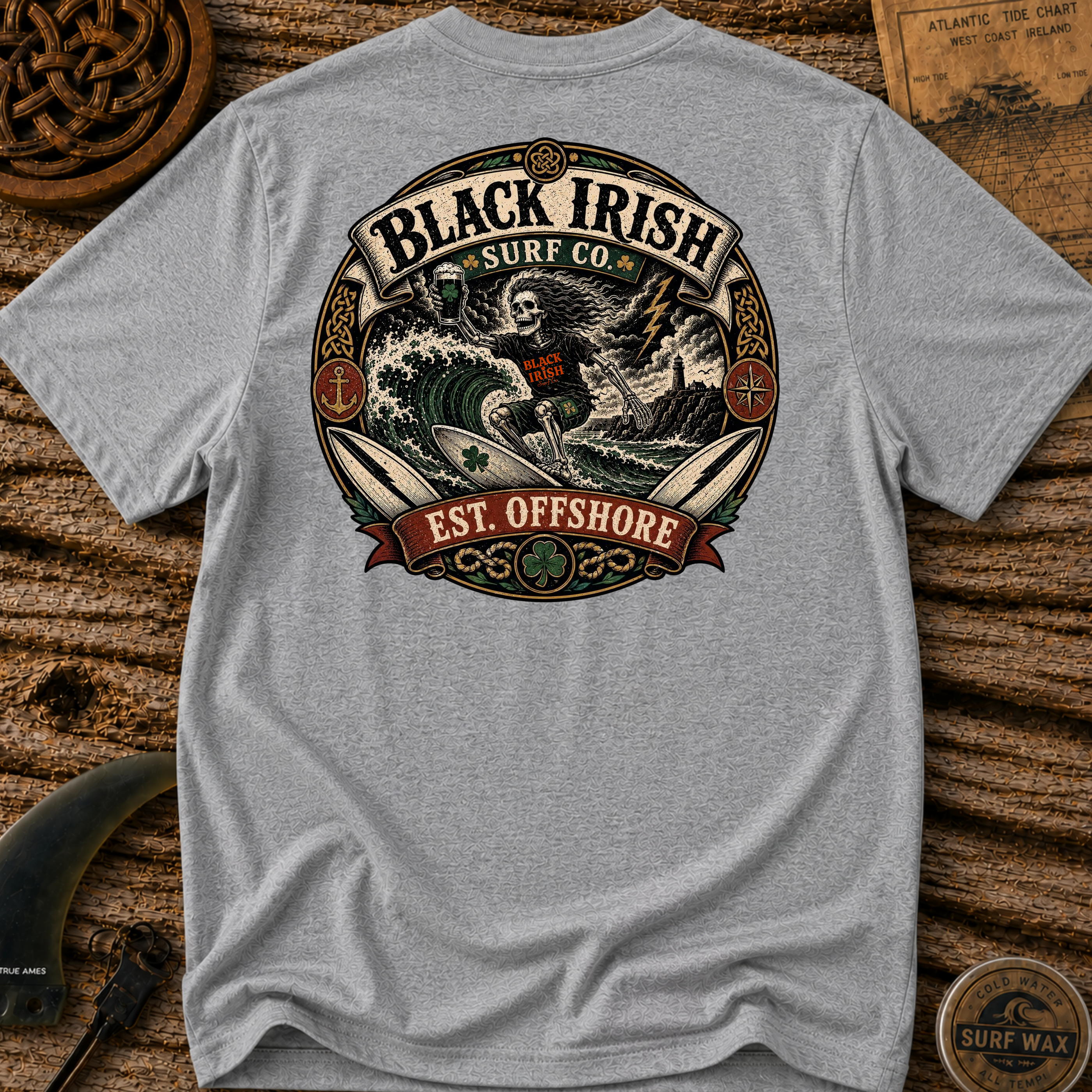 Black Irish Ride The Storm Surfing  T-shirt